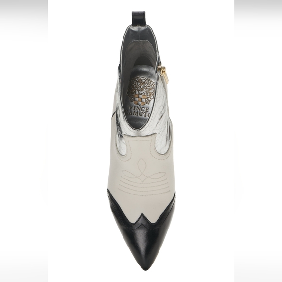 Vince Camuto Saiovell Leather Ankle Cowboy Heeled Mini Boot Leather Foiled #642 - Picture 7 of 16